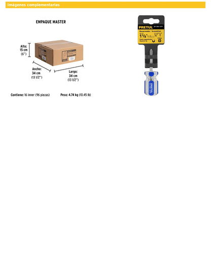 Desarmador de cruz 1/4 x 1 1/2 pulgadas con mango de PVC