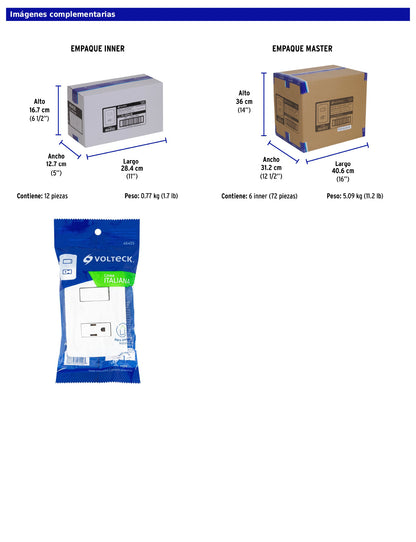 Placa armada con contacto e interruptor de 127 V y 16 A con placa blanca