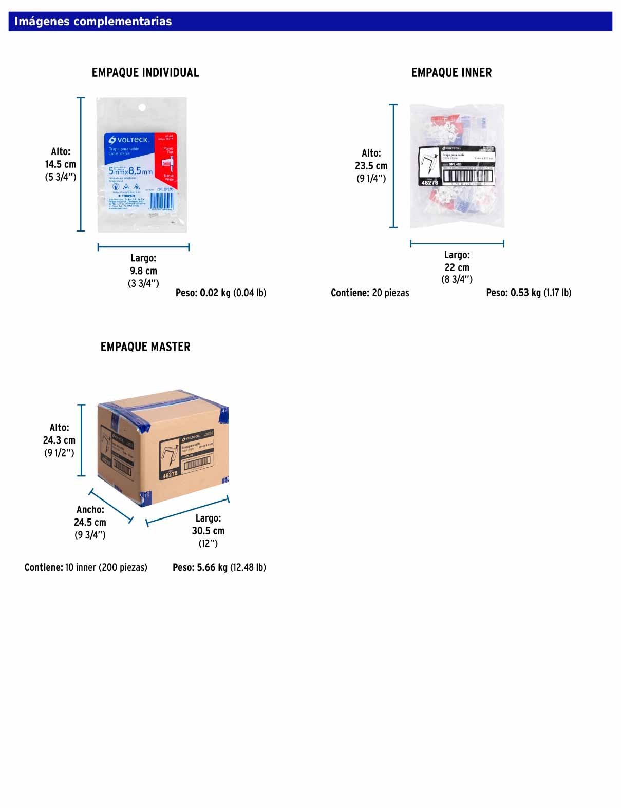 Bolsa con 20 grapas blancas de 5 × 8.5 mm para cable plano