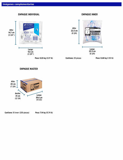 Bolsa con 20 grapas blancas de 10 mm para cable redondo