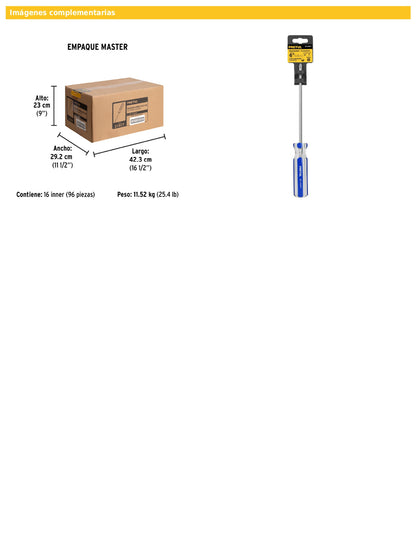 Desarmador de cruz 1/4 x 6 pulgadas con mango de PVC