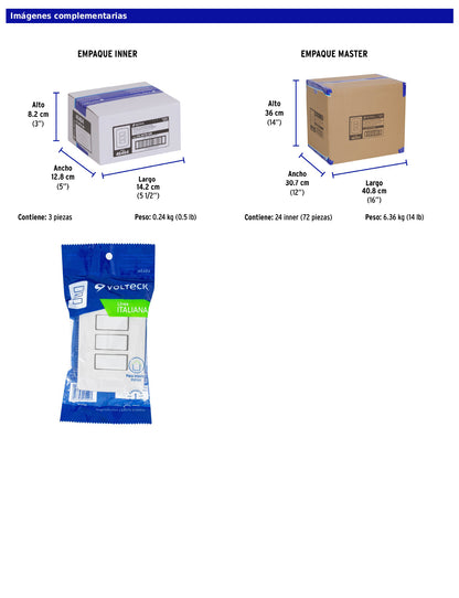 Placa armada con 2 interruptores sencillos y 1 interruptor de escalera de 125 V y 10 A con placa blanca