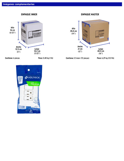 Placa armada con 2 contactos e interruptor de 127 V y 16 A con placa blanca