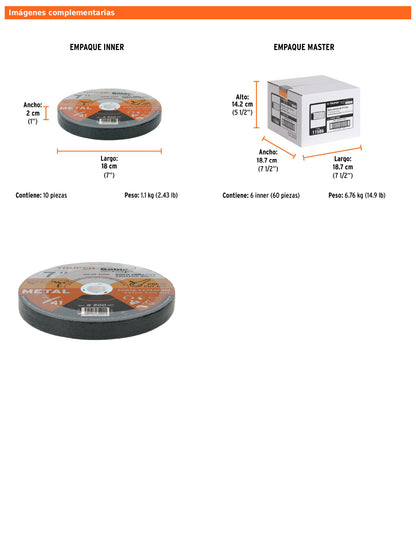 Disco Tipo 41 de 7 in para corte fino de metal