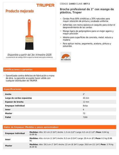 Brocha profesional de 2 pulgadas con mango de plástico