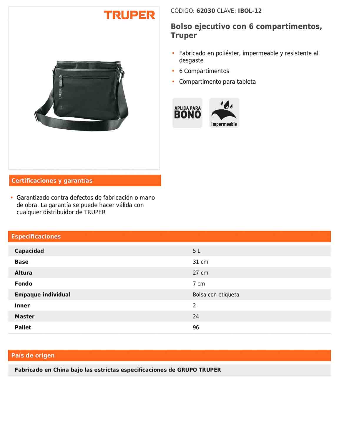 Bolso ejecutivo con 6 compartimentos y espacio para tableta