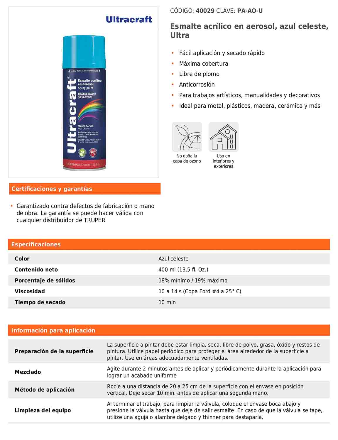 Esmalte acrílico en aerosol azul celeste Ultra 400 ml