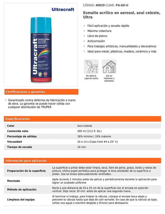 Esmalte acrílico en aerosol azul celeste Ultra 400 ml