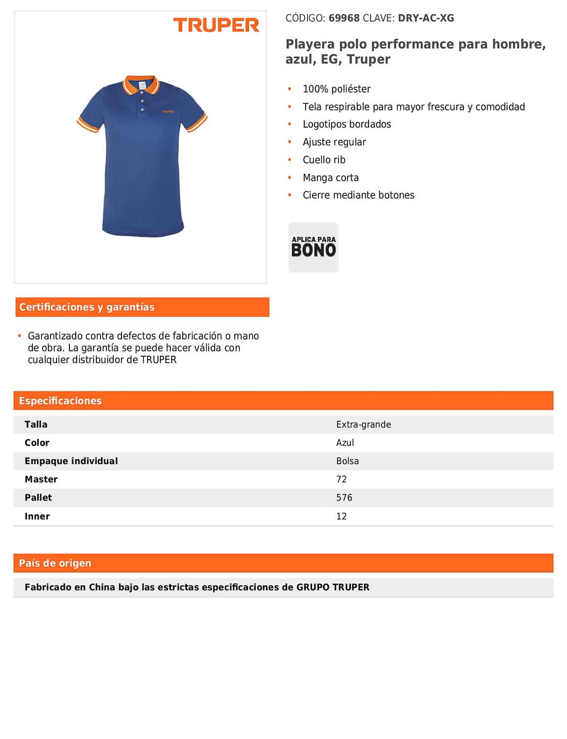 Playera polo performance para hombre azul talla extra grande