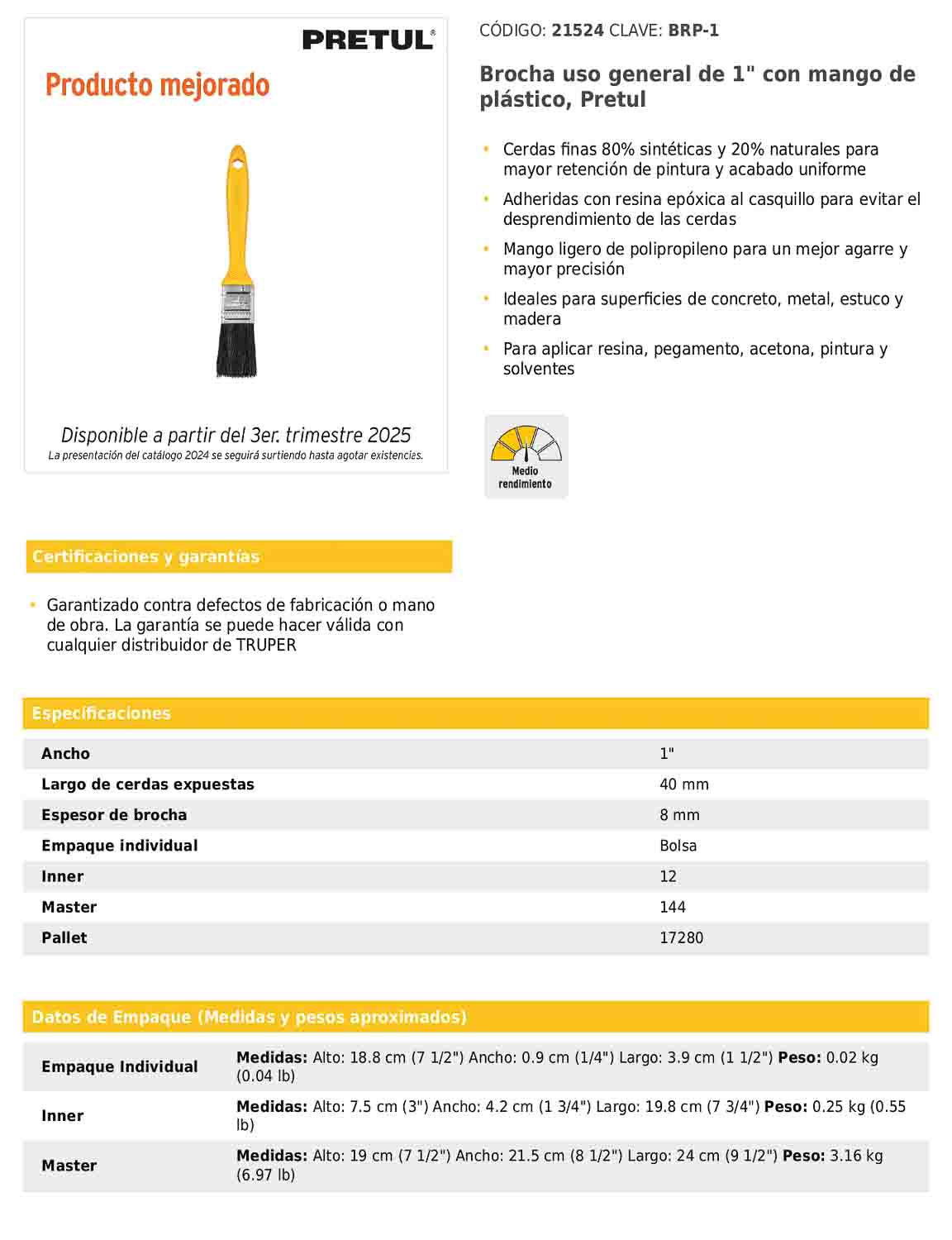 Brocha uso general de 1 pulgada con mango de plástico