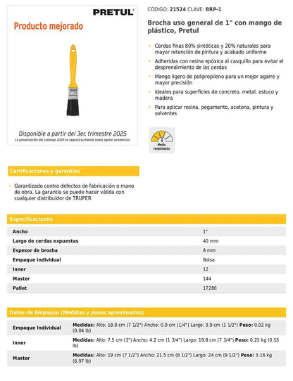 Brocha uso general de 1 pulgada con mango de plástico