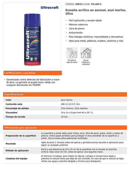 Esmalte acrílico en aerosol azul marino Ultra 400 ml
