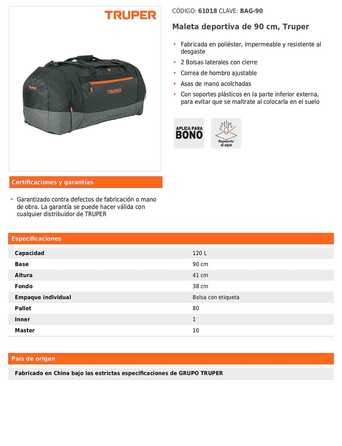 Maleta deportiva de 90 cm con correas ajustables