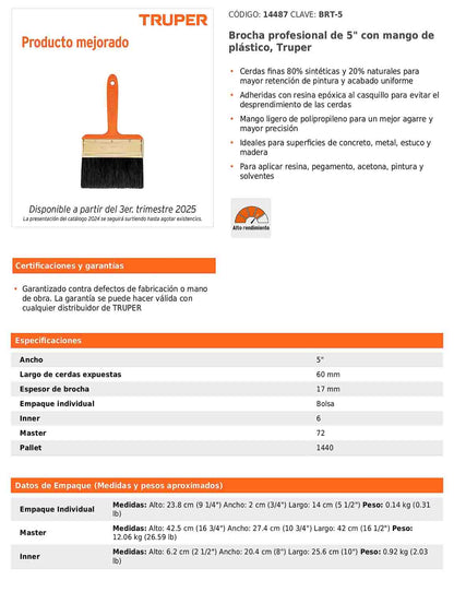 Brocha profesional de 5 pulgadas con mango de plástico