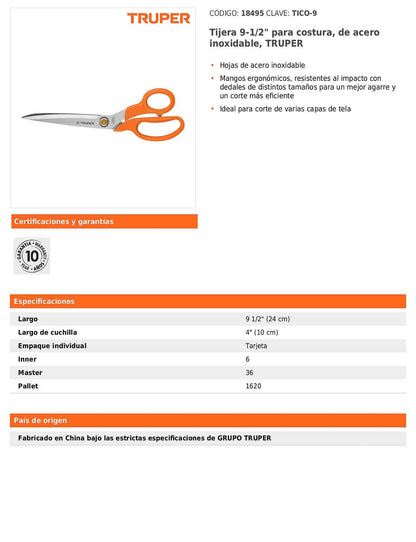 Tijera para costura de acero inoxidable 9.5 pulgadas