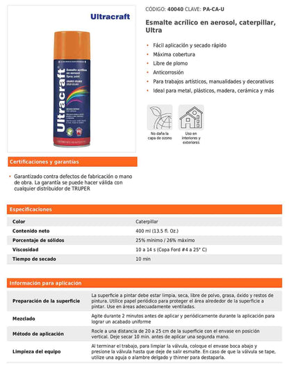 Esmalte acrílico en aerosol caterpillar Ultra 400 ml