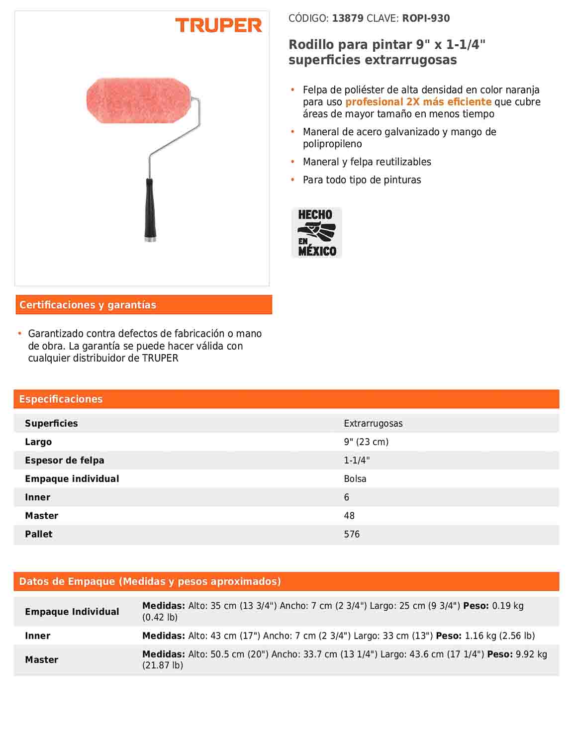 Rodillo para pintar de 9 pulgadas por 1 1/4 para superficies extrarrugosas