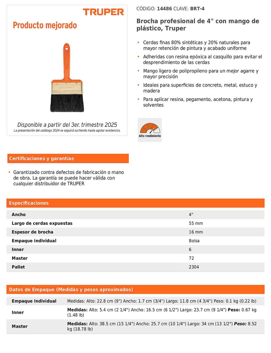 Brocha profesional de 4 pulgadas con mango de plástico