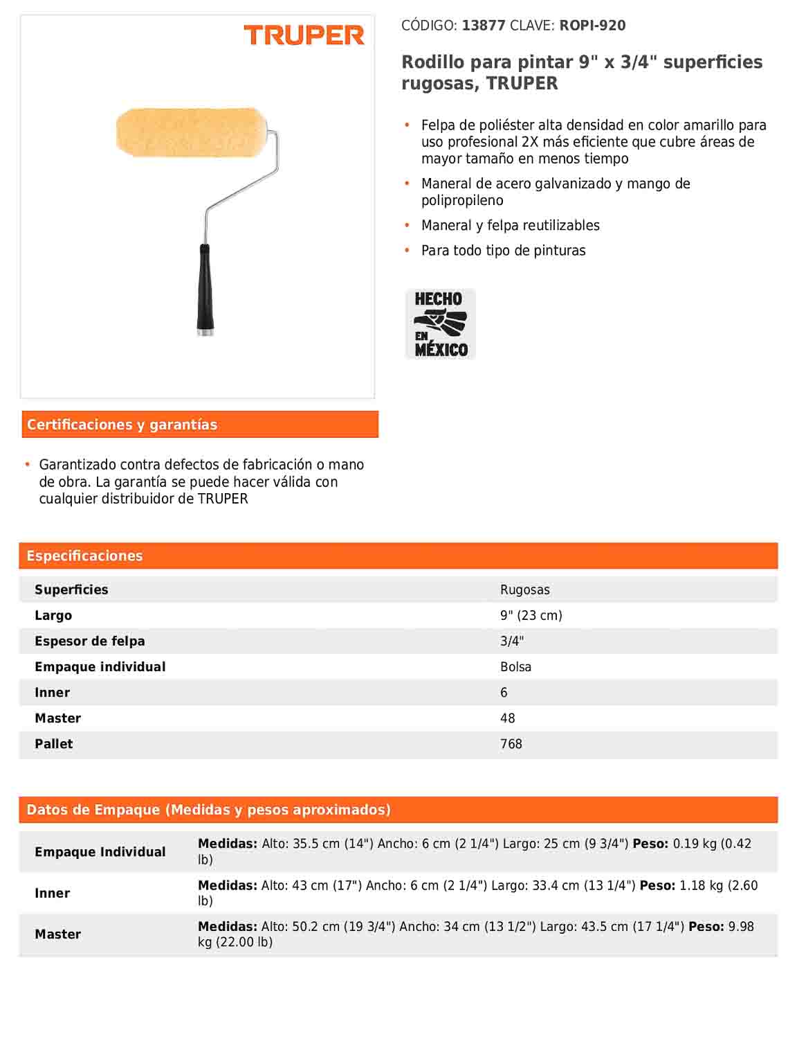 Rodillo para pintar de 9 pulgadas por 3/4 para superficies rugosas