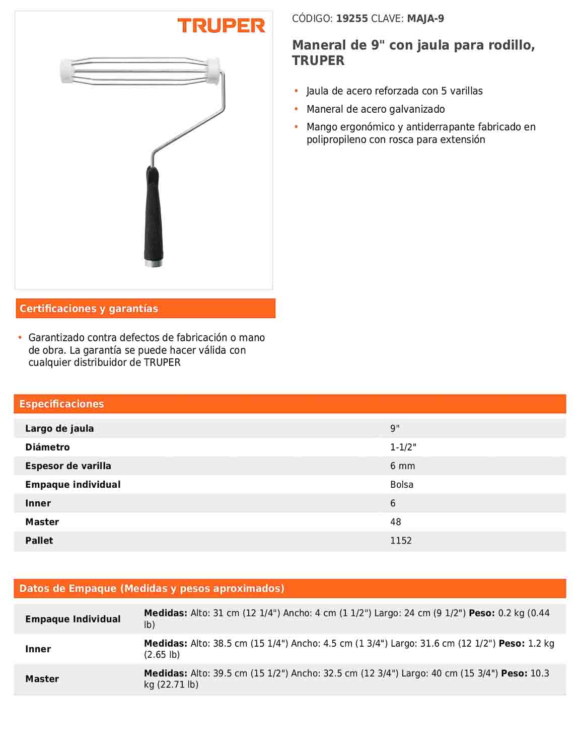 Maneral de 9 pulgadas con jaula para rodillo