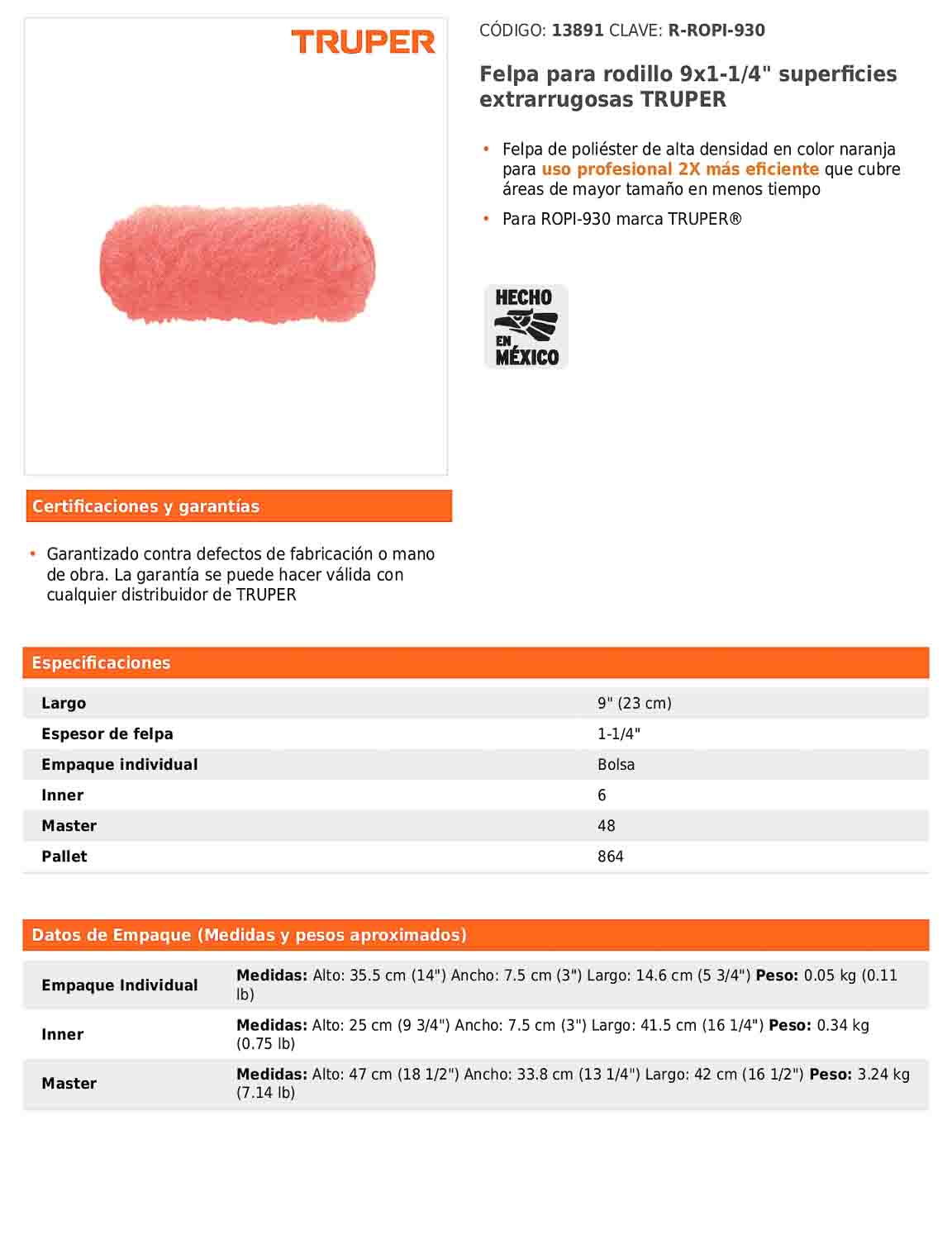 Felpa para rodillo de 9 pulgadas por 1 1/4 para superficies extrarrugosas