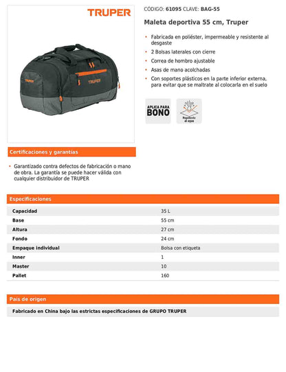 Maleta deportiva de 55 cm con correas ajustables