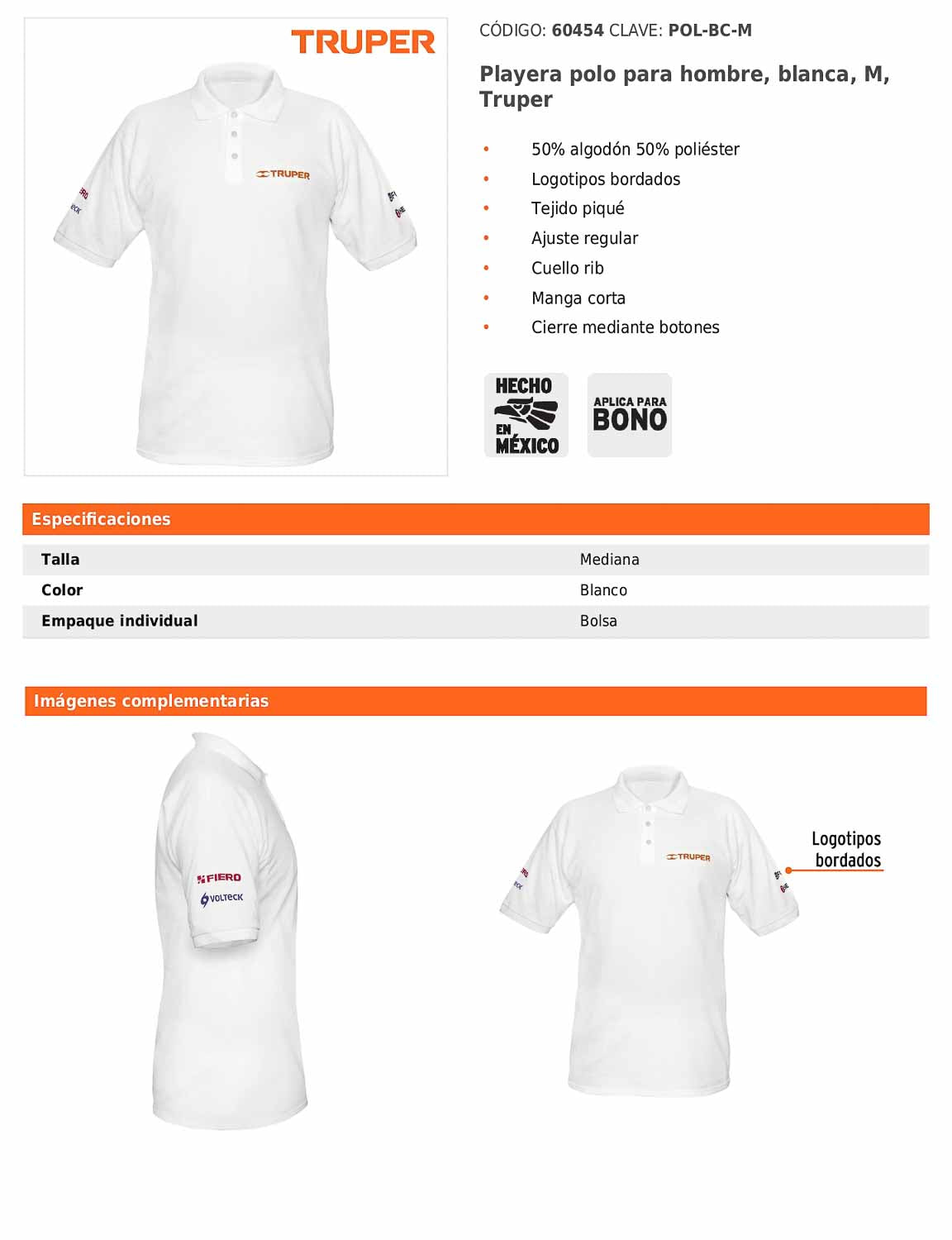 Playera polo para hombre color blanco en talla M con tejido piqué