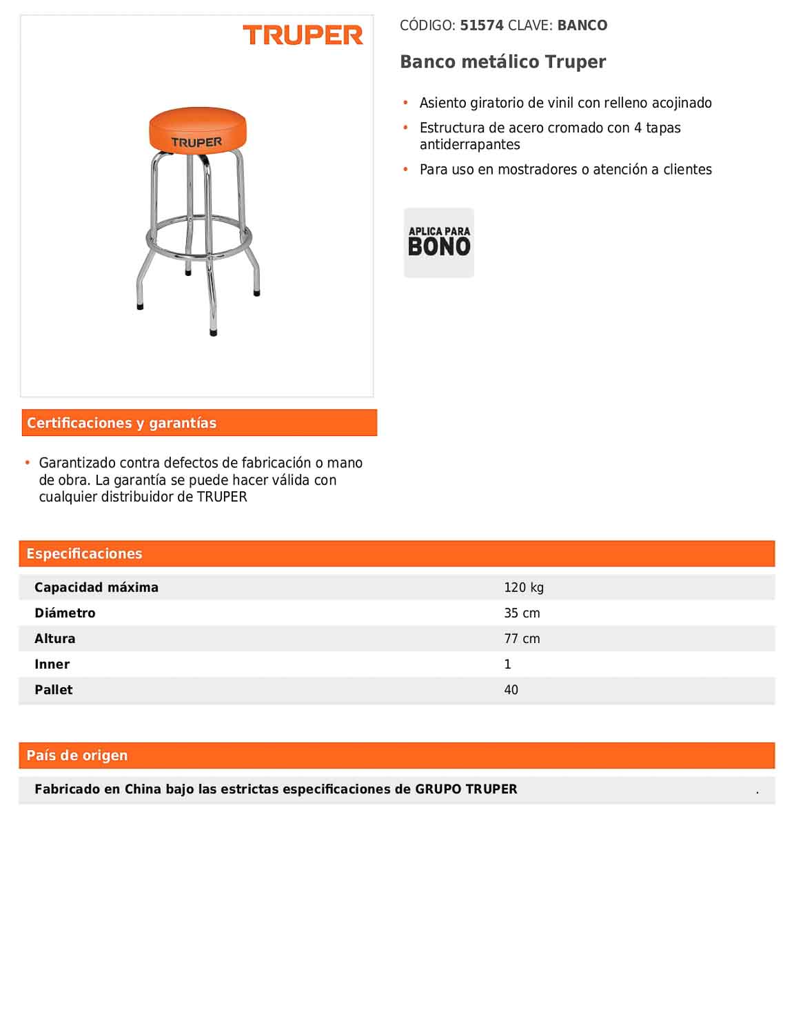 Banco metálico con asiento giratorio acojinado