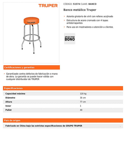 Banco metálico con asiento giratorio acojinado