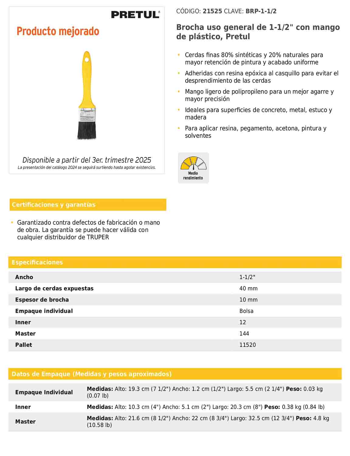 Brocha uso general de 1 1/2 pulgada con mango de plástico