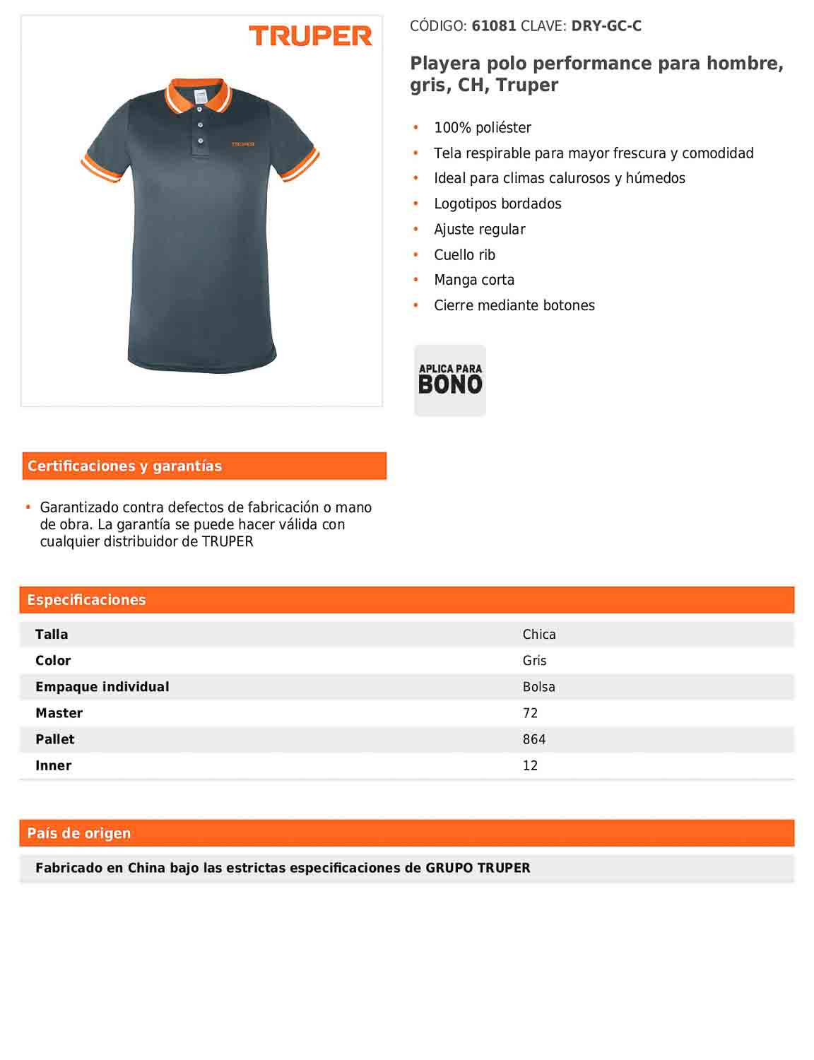 Playera polo performance para hombre gris talla chica