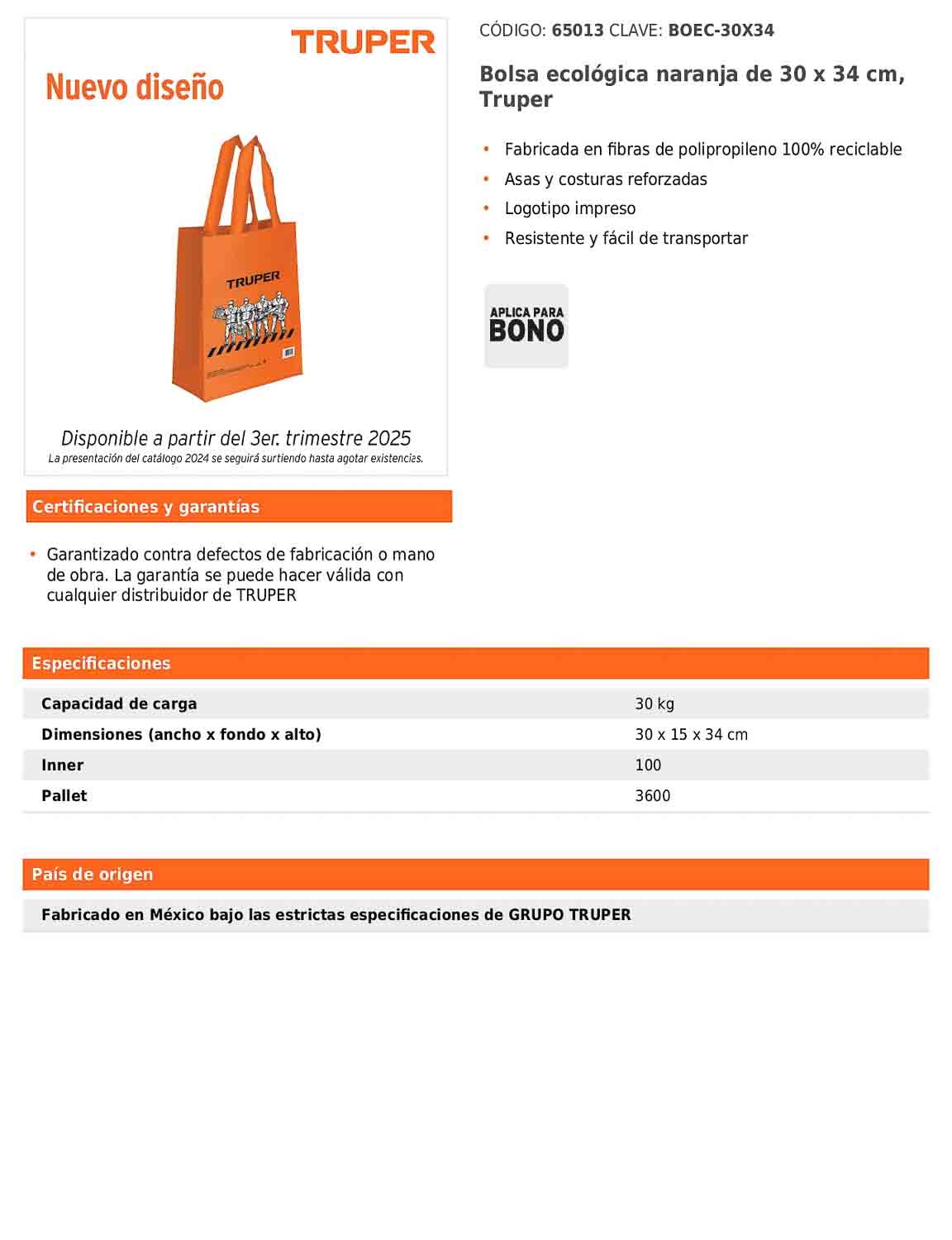 Bolsa ecológica naranja de 30 x 34 cm con costuras reforzadas