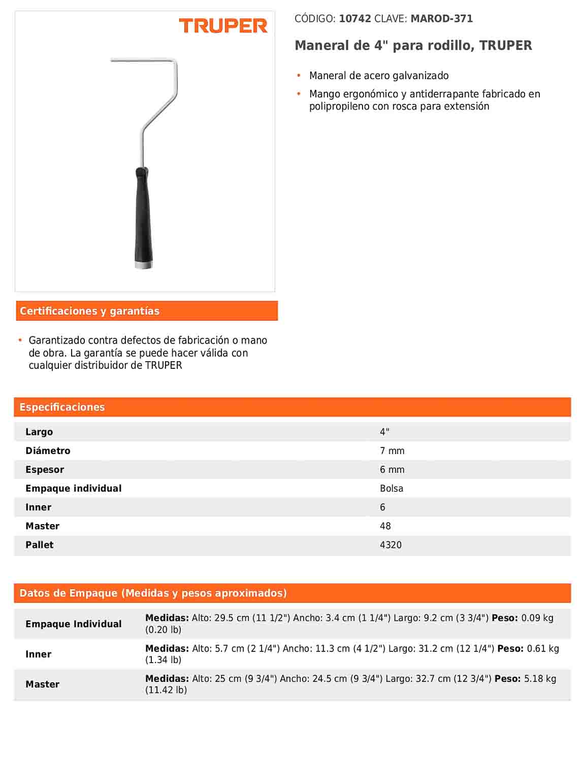 Maneral de 4 pulgadas para rodillo
