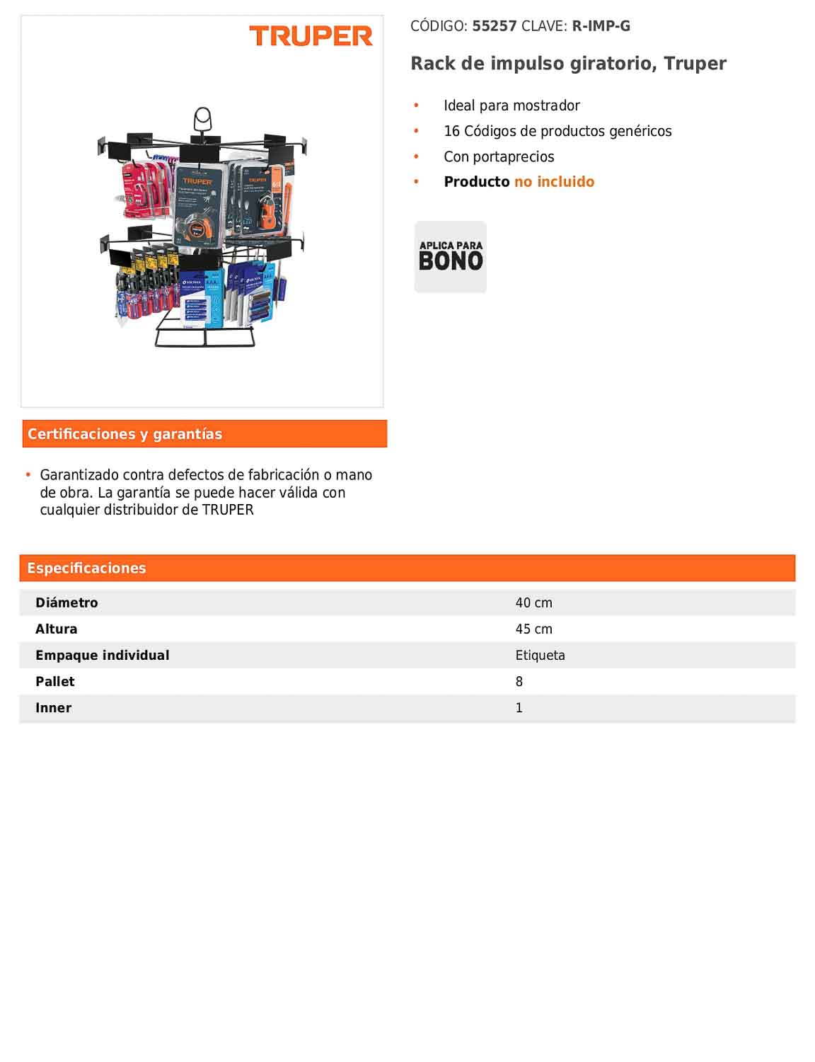 Rack de impulso giratorio para mostrador con portaprecios