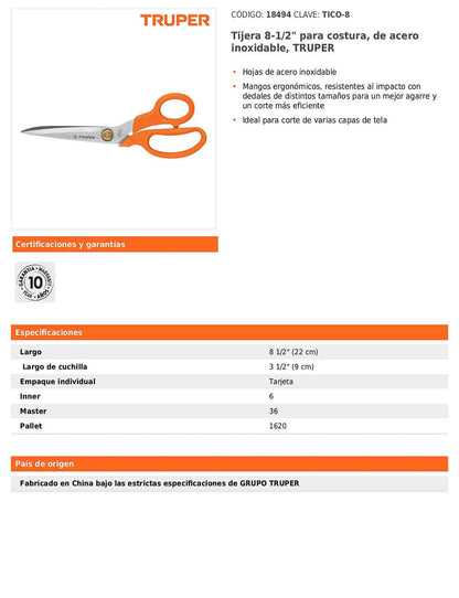 Tijera para costura de acero inoxidable 8.5 pulgadas