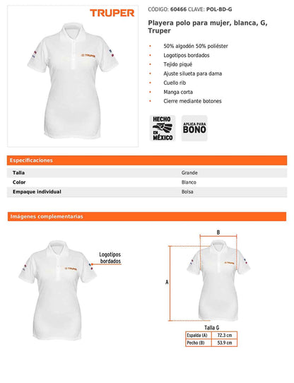 Playera polo para mujer color blanco en talla G con tejido piqué