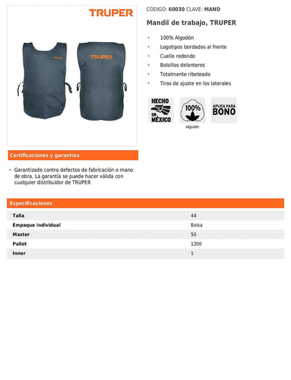 Mandil de trabajo talla 44