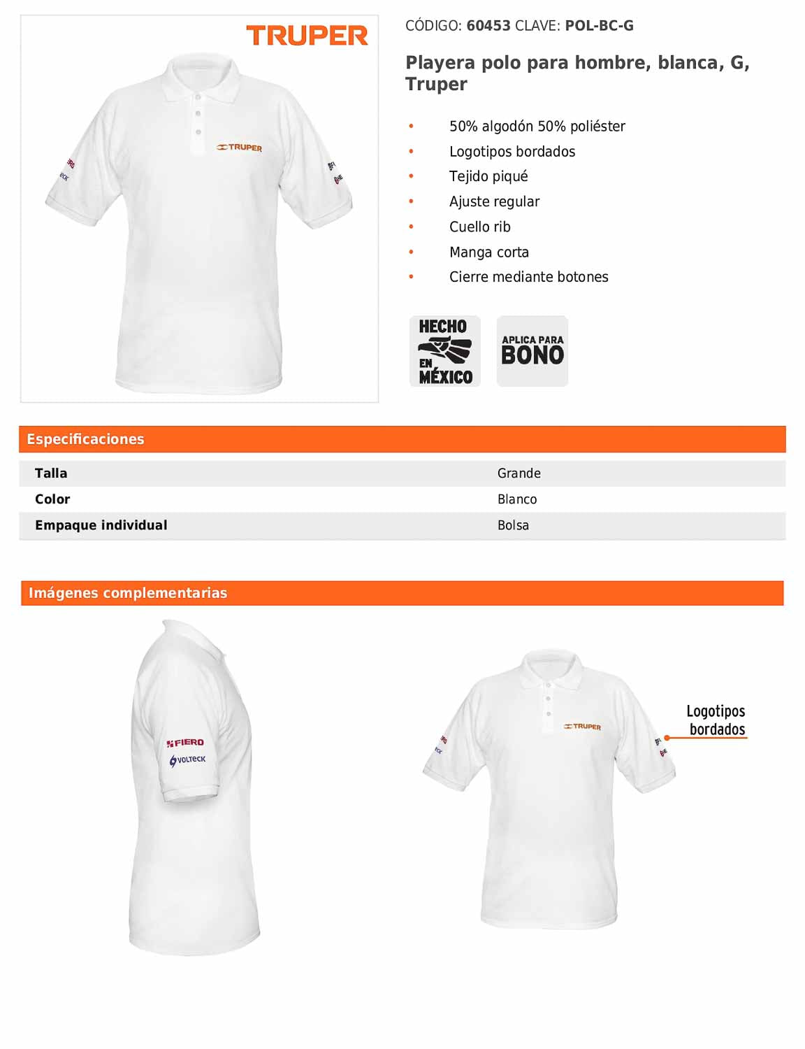 Playera polo para hombre color blanco en talla G con tejido piqué