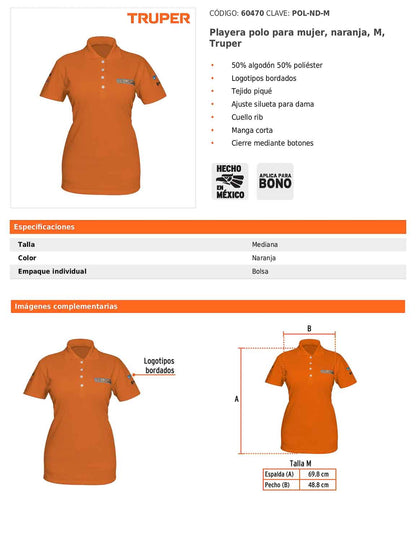 Playera polo para mujer color naranja en talla M con tejido piqué