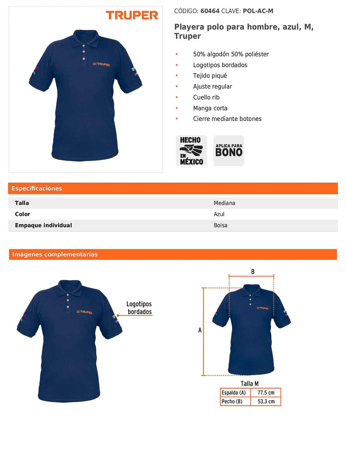 Playera polo para hombre color azul en talla M con tejido piqué