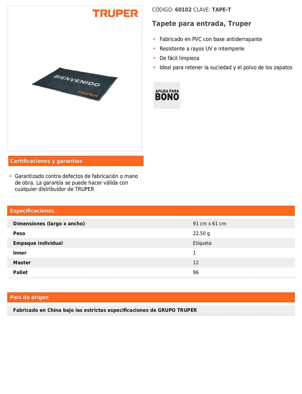 Tapete para entrada en PVC con base antiderrapante