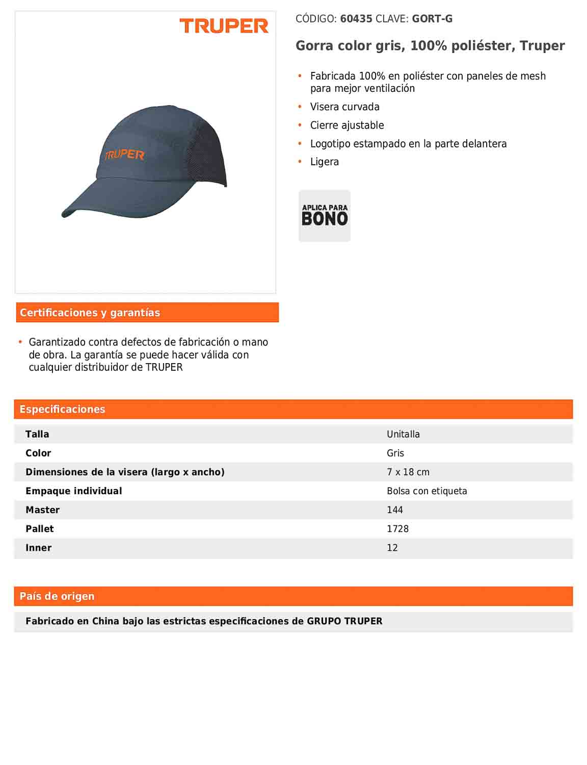 Gorra color gris 100% poliéster con visera curvada