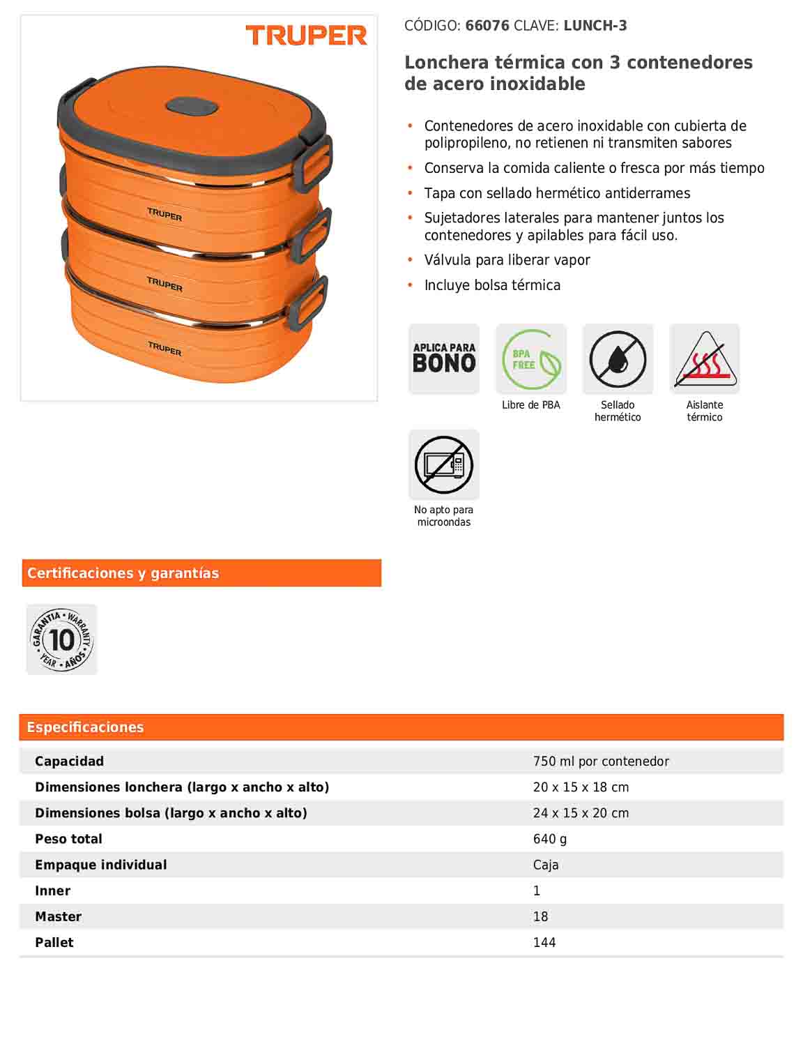 Lonchera térmica con 3 contenedores de acero inoxidable y bolsa térmica