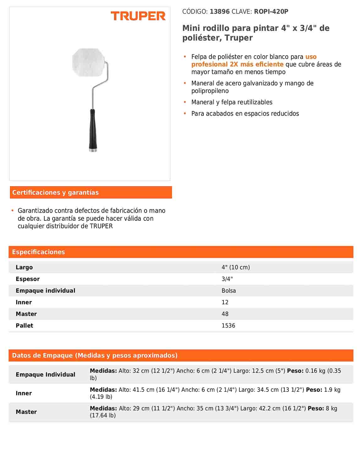 Mini rodillo para pintar de 4 pulgadas por 3/4 de poliéster