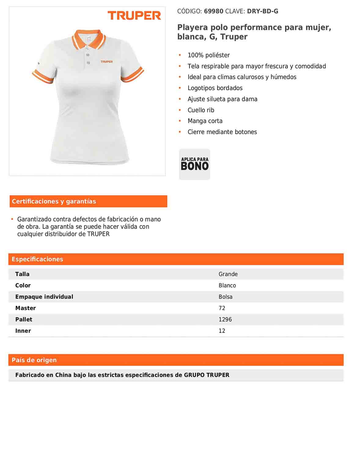 Playera polo performance para mujer blanca talla grande