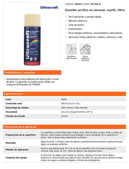 Esmalte acrílico en aerosol marfil Ultra 400 ml