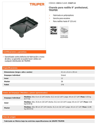 Charola para rodillo de 9 pulgadas profesional