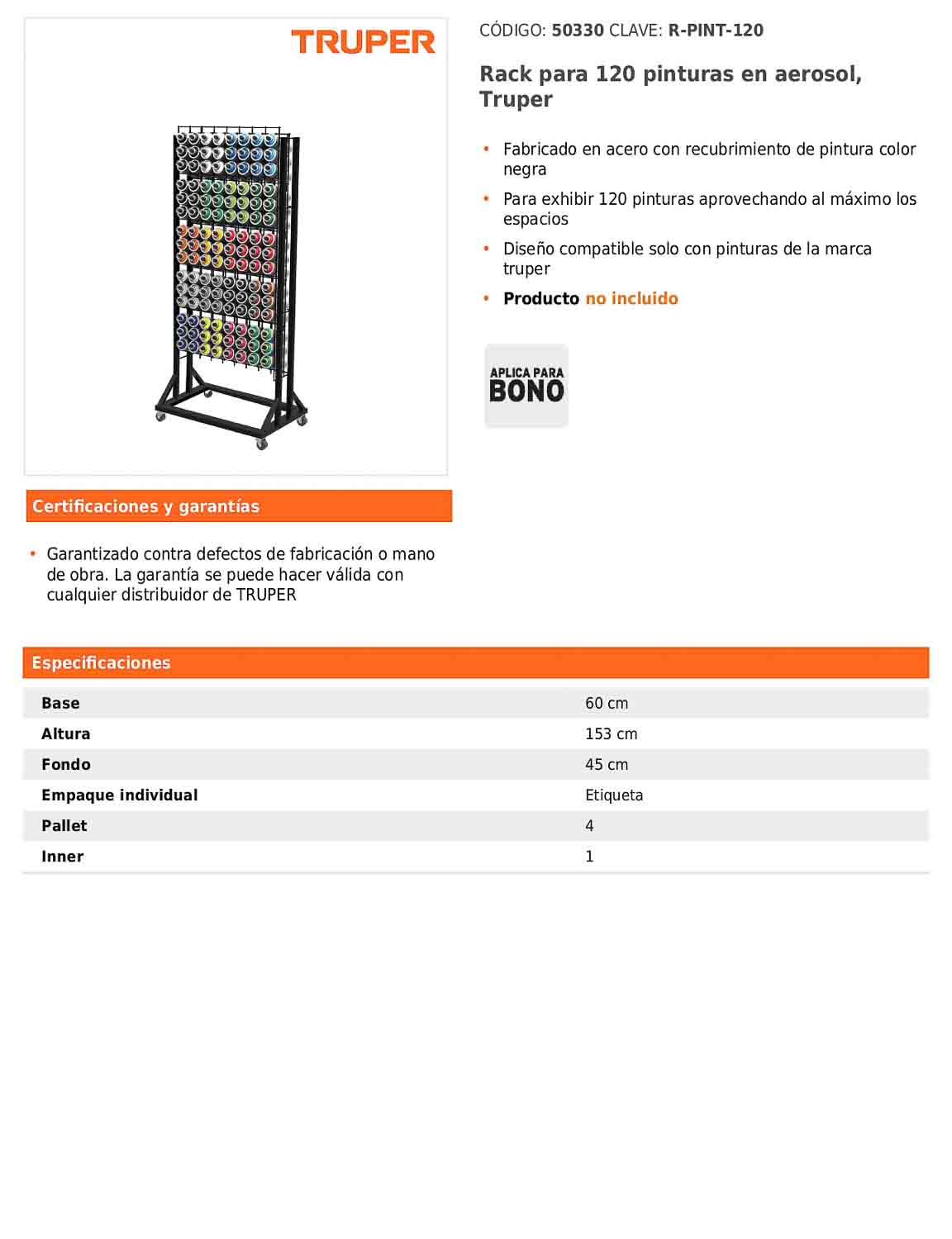 Rack para 120 pinturas en aerosol