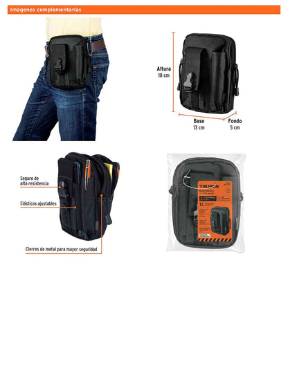 Bolso táctico negro para cinturón con 3 compartimentos