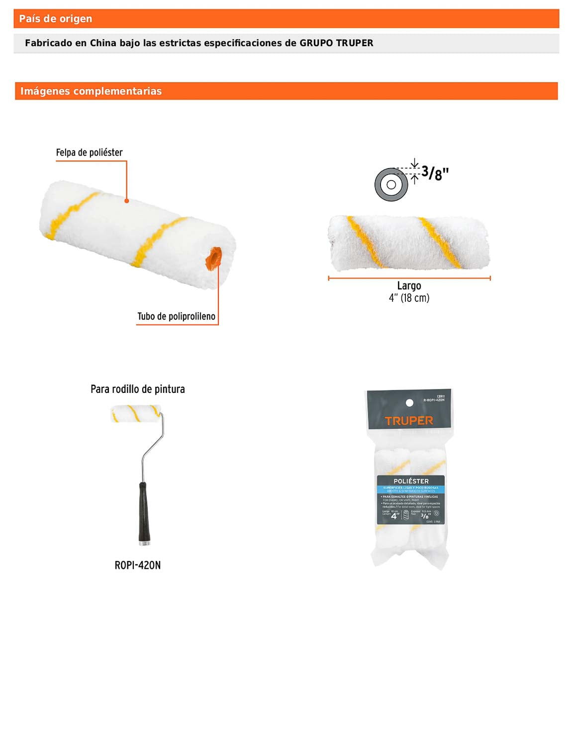 Felpas para mini rodillo de 4 pulgadas por 3/8 de poliéster